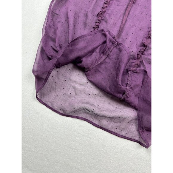 ModCloth Sheer Ruffle Blouse Swiss Dot Sleeveless Top Purple Tie Neck‎ Small - Picture 6 of 9